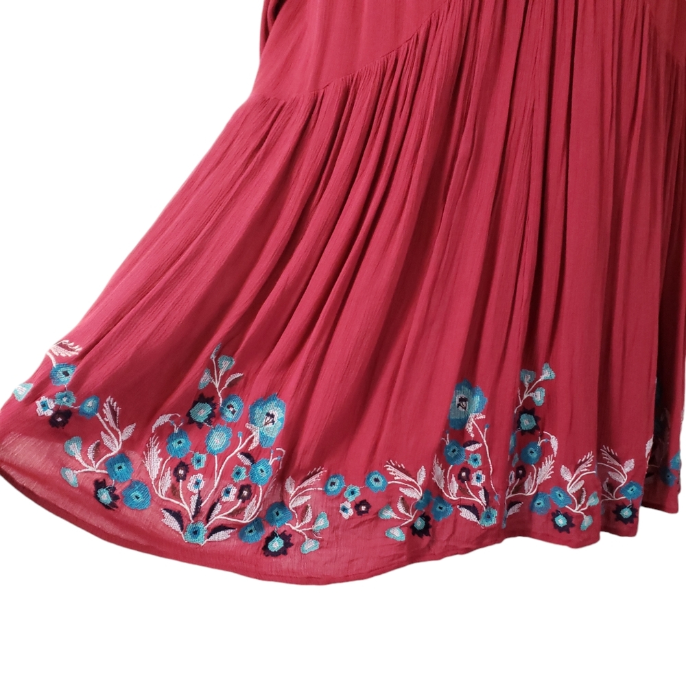 Free People Te Amo Red Floral Embroidered Babydoll Dress XS Boho Peasant Flowy - Picture 6 of 13